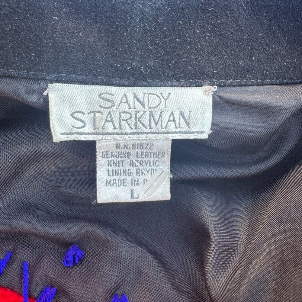 Sandy Starkman L Red Wool Patchwork Plaid Knit Ja… - image 4